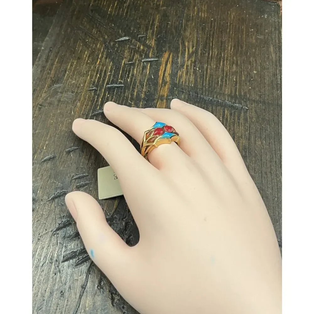 Barse Alexis Ring- Amber, Turquoise & Raspberry Quartz- Bronze-8-NWT
